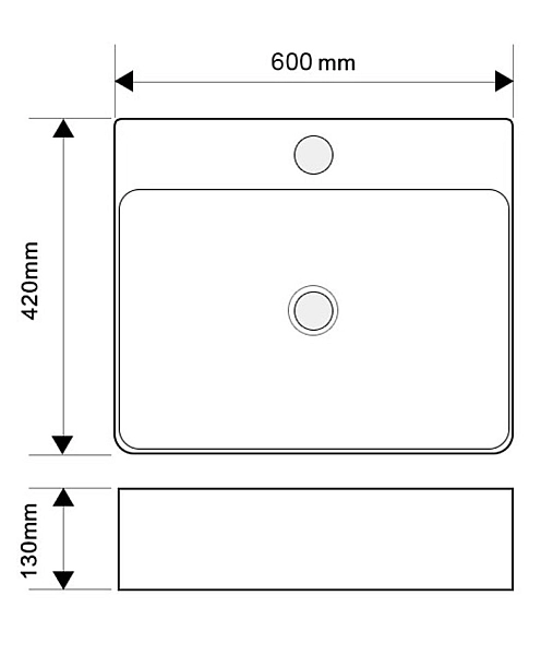 Раковина підвісна-накладна Mixxus Premium QUADRO-0204 600x420x130mm (отвір під змішувач, перелив) (MP6719) - Фото - 2