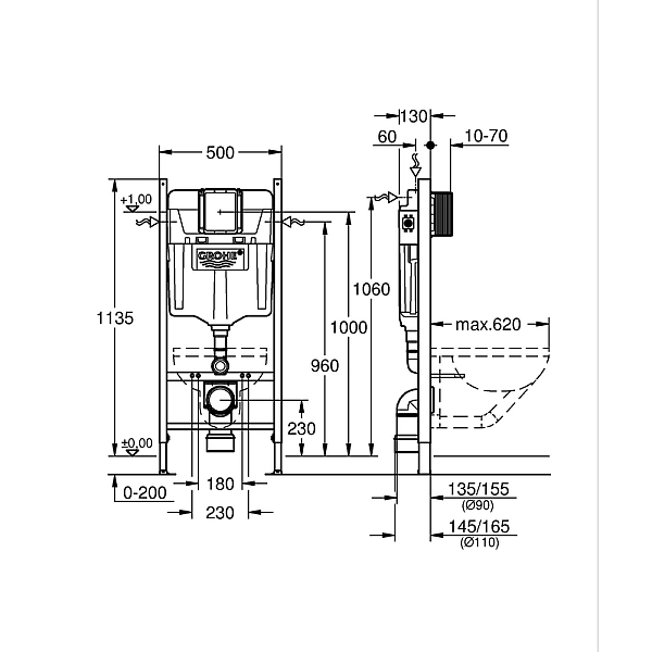 Комплект Grohe Set Унітаз ELLIPSE-0305-T3 + Інсталяція UA388400WG + панель 38732000 (388400WGELLIPS0305T3) - Фото - 13