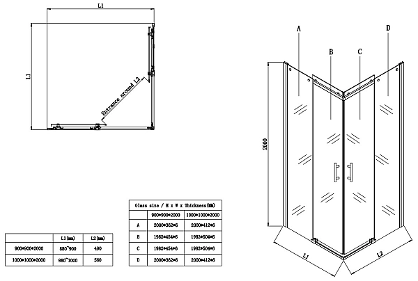 Душова кабіна без піддону Koer SR SC03-100x100x200-TR-01 прозоре скло Easy Clean 6мм, хром (KR5357) - Фото - 5