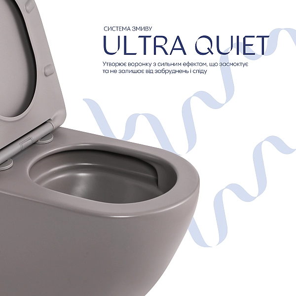 Унітаз підвісний Robin Ultra Quiet 490×365×325 мм, Stone Grey, з сидінням Slim Duroplast / Soft-close / Quick Release QT13332381АSSG Qtap - Фото - 5