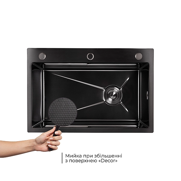 Мойка для кухни интегрированная Lidz Handmade H6845HB Decor Black PVD Honeycomb 3,0/1,0 мм LDH6845HDECBLM49445 - Фото - 4