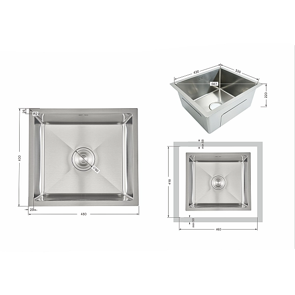 Мийка для кухні інтегрована під стільницю Lidz Handmade H4843 Brushed Steel 3,0/1,0 мм LDH4843BRU49441 - Фото - 2
