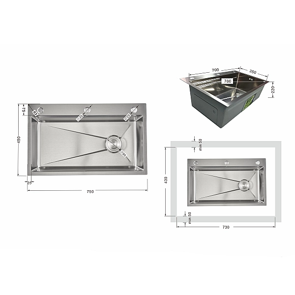 Мийка для кухні інтегрована Lidz Handmade H7545 Brushed Steel 3,0/1,0 мм LDH7545BRU49457 - Фото - 2