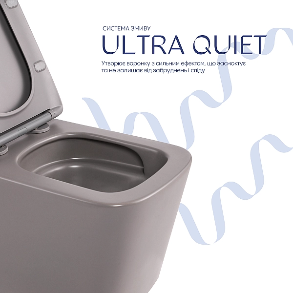 Унітаз підвісний Qtap Tern Ultra Quiet 520×345×325 мм, Stone grey, з сидінням Slim Duroplast / Soft-close / Quick Release QTTER26SG49000 - Фото - 5