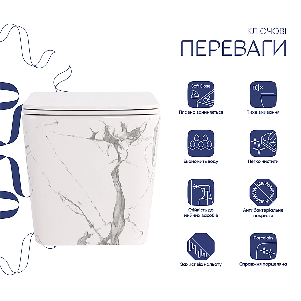 Унітаз підвісний Qtap Tern Ultra Quiet 520×345×325 мм, Marble, з сидінням Slim Duroplast / Soft-close / Quick Release QTTER26MR49002 - Фото - 3