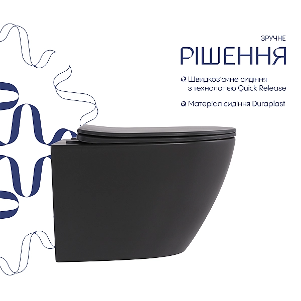 Унітаз підвісний Qtap Robin Ultra Quiet 520×365×340 мм, Anthracite, з сидінням Slim Duroplast / Soft-close / Quick Release QTROB26AN48995 - Фото - 4