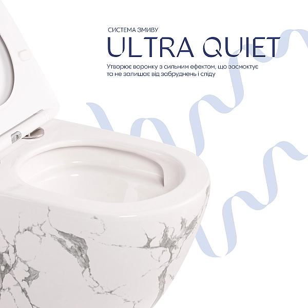 Унитаз подвесной Qtap Robin Ultra Quiet 520×365×340 мм, Marble, с сиденьем Slim Duroplast / Soft-close / Quick Release QTROB26MR48998 - Фото - 5
