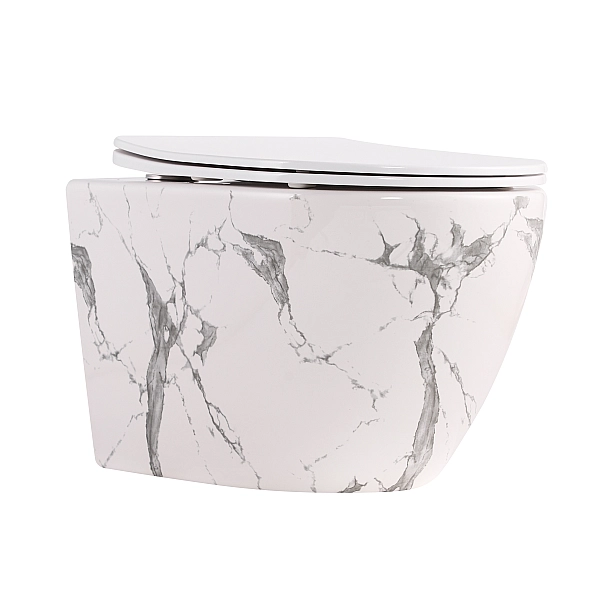 Унитаз подвесной Qtap Robin Ultra Quiet 520×365×340 мм, Marble, с сиденьем Slim Duroplast / Soft-close / Quick Release QTROB26MR48998