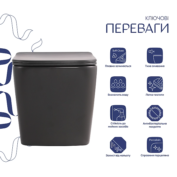Унитаз подвесной Qtap Tern Ultra Quiet 520×345×325 мм, Anthracite, с сиденьем Slim Duroplast / Soft-close / Quick Release QTTER26AN48999 - Фото - 3