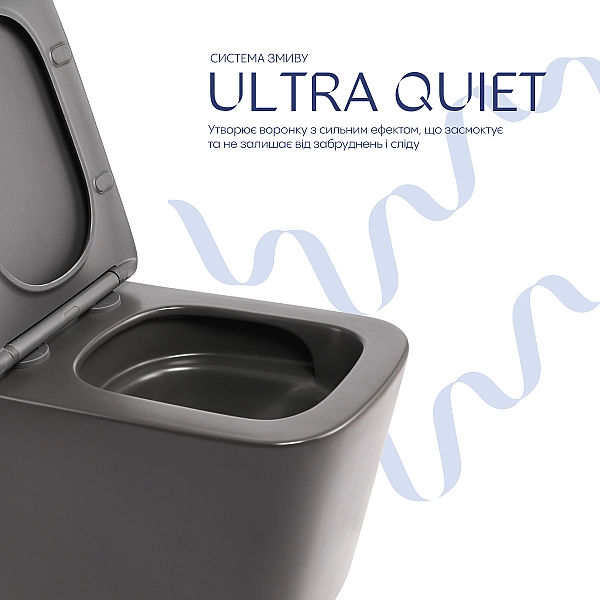 Унитаз подвесной Qtap Tern Ultra Quiet 520×345×325 мм, Anthracite, с сиденьем Slim Duroplast / Soft-close / Quick Release QTTER26AN48999 - Фото - 5