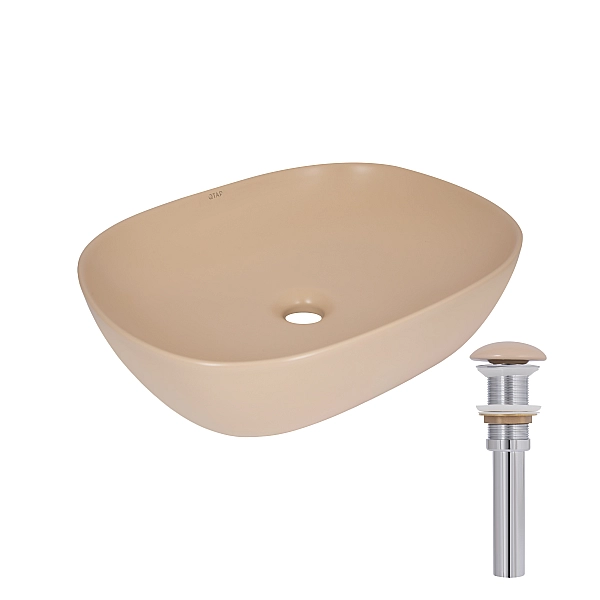 Раковина накладная Qtap Aquarius 470x380x120 мм, Beige, прямоугольная, с донным клапаном QTAQA188SB49781