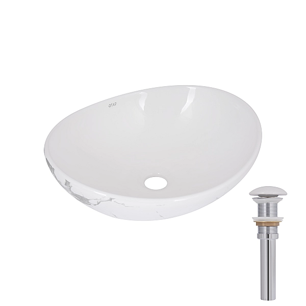 Раковина накладна Qtap Dove 415x340x140 мм, Marble, овальна, з донним клапаном QTDOV188SB49785