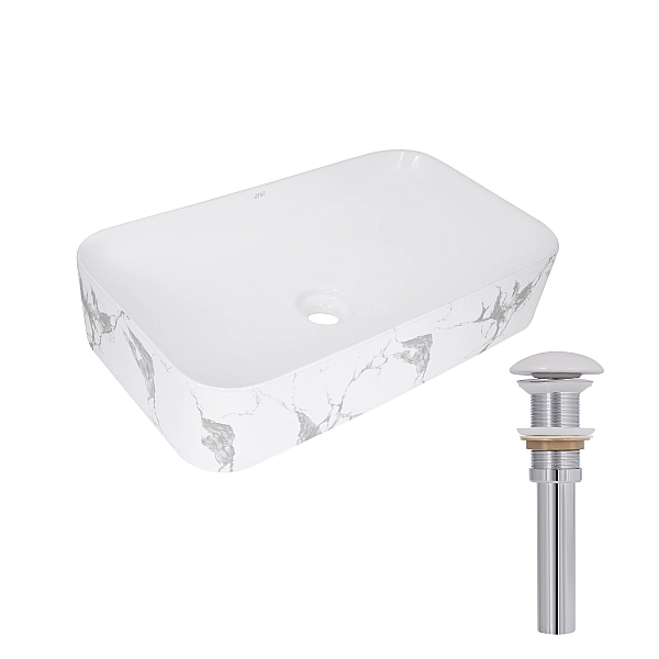 Раковина накладная Qtap Tern 610x350x135 мм, Marble, прямоугольная, с донным клапаном QTTER188MR49791