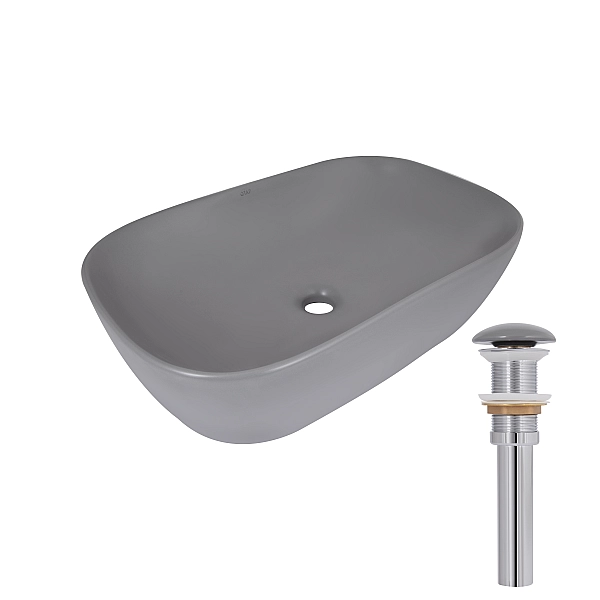 Раковина накладная Qtap Robin 600x390x150 мм, Stone grey, прямоугольная, с донным клапаном QTROB188SG49786