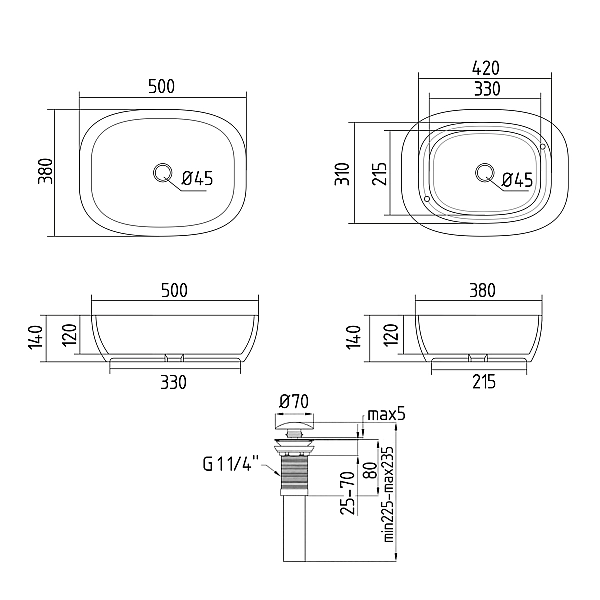 Раковина накладная Qtap Cardinal 500х380х140 мм, Marble, прямоугольная, с донным клапаном QTCAR188MR49826 - Фото - 2