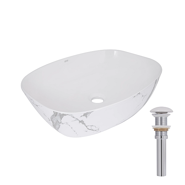 Раковина накладная Qtap Cardinal 500х380х140 мм, Marble, прямоугольная, с донным клапаном QTCAR188MR49826
