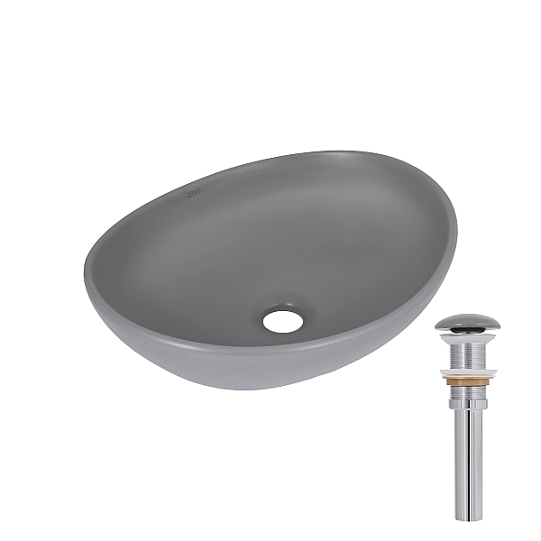 Раковина накладная Qtap Dove 415x340x140 мм, Stone grey, овальная, с донным клапаном QTDOV188SG49783