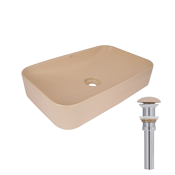 Раковина накладная Qtap Tern 610x350x135 мм, Beige, прямоугольная, с донным клапаном QTTER188SB49790