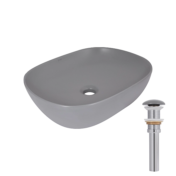 Раковина накладная Qtap Aquarius 470x380x120 мм, Stone grey, прямоугольная, с донным клапаном QTAQA188SG49780