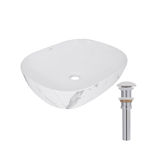 Раковина накладная Qtap Aquarius 470x380x120 мм, Marble, прямоугольная, с донным клапаном QTAQA188MR49782