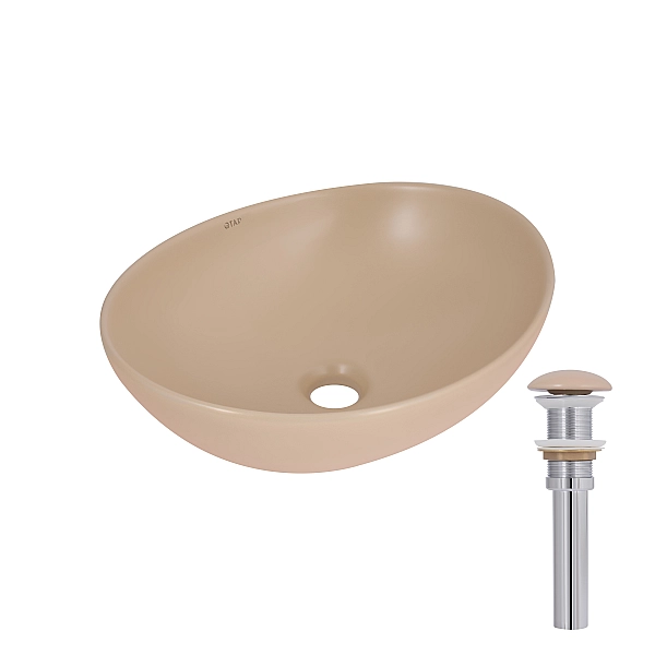 Раковина накладная Qtap Dove 415x340x140 мм, Beige, овальная, с донным клапаном QTDOV188SB49784