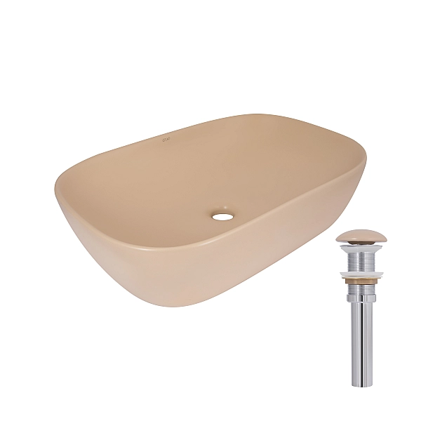 Раковина накладна Qtap Robin 600x390x150 мм, Beige, прямокутна, з донним клапаном QTROB188SB49787