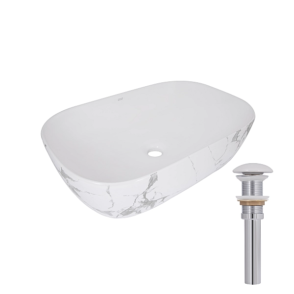 Раковина накладна Qtap Robin 600x390x150 мм, Marble, прямокутна, з донним клапаном QTROB188MR49788