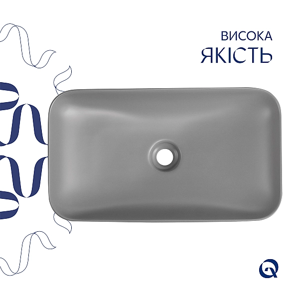 Раковина накладна Qtap Tern 610x350x135 мм, Stone grey, прямокутна, з донним клапаном QTTER188SG49789 - Фото - 4