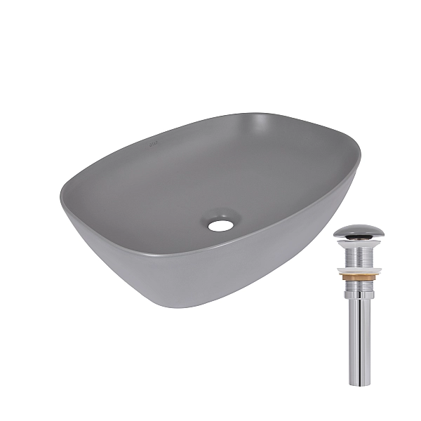 Раковина накладная Qtap Cardinal 500х380х140 мм, Stone grey, прямоугольная, с донным клапаном QTCAR188SG49824