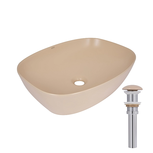 Раковина накладная Qtap Cardinal 500х380х140 мм, Beige, прямоугольная, с донным клапаном QTCAR188SB49825