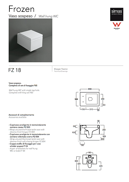 Унітаз підвісний Frozen з кришкою soft-close FZ18-F85-FZ004 Glossy white SIMAS
