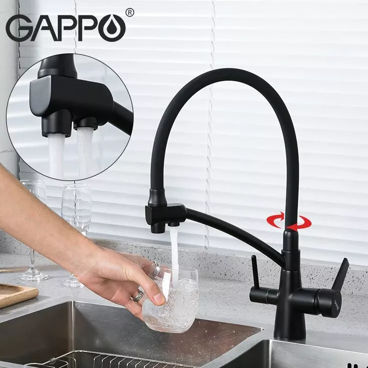 Змішувач для кухні на дві води GAPPO G4398-16 з гнучким виливом, чорний - Фото - 6
