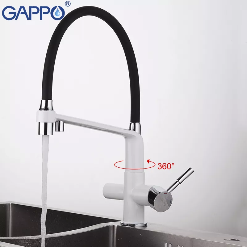 Змішувач для кухні на дві води GAPPO G4398-9 з гнучким виливом, білий/чорний - Фото - 3