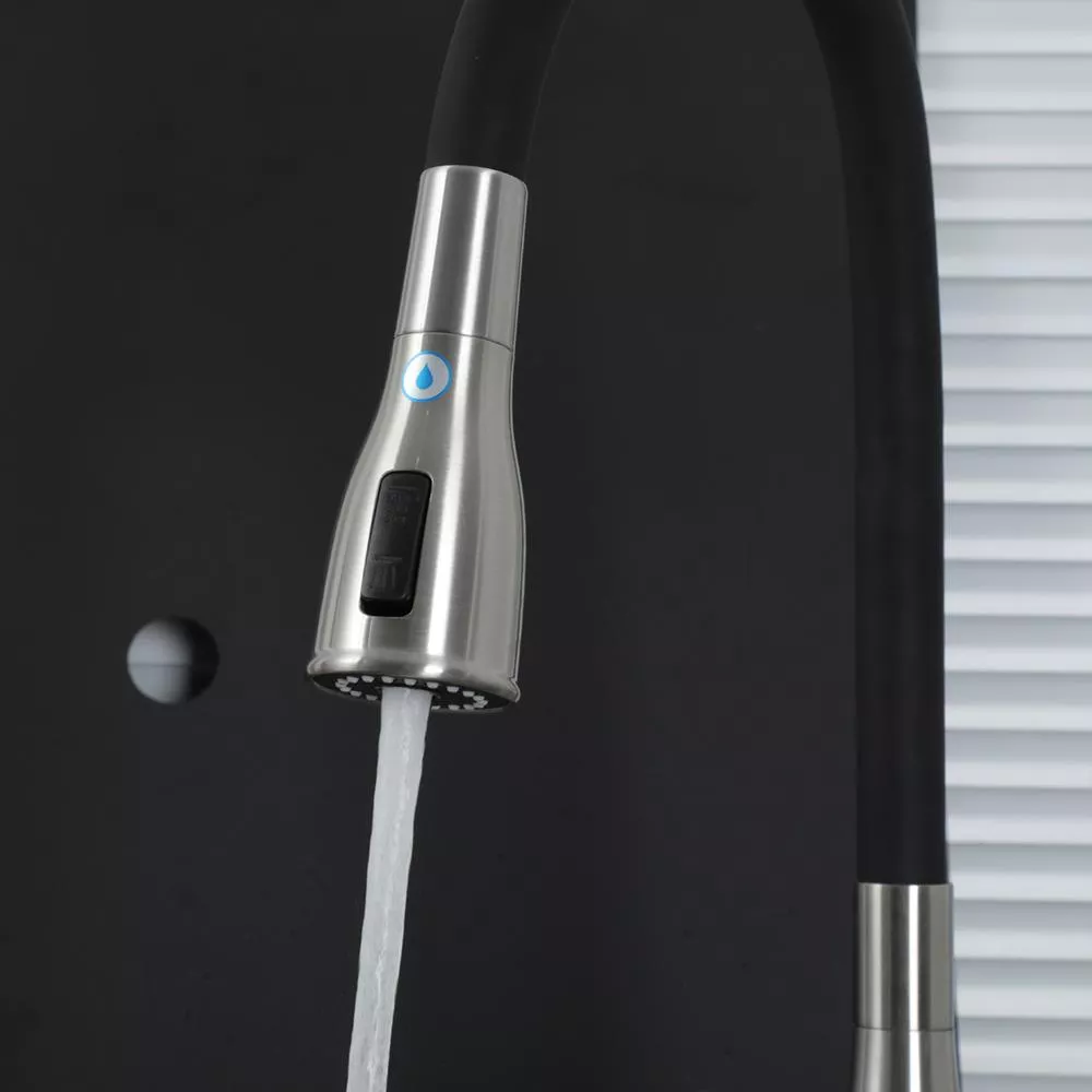G4399-65 кухня під осмос одноваж. вис. силікон. вилив нерж. сталь гайка Ø35 (сатин/чорний) - Фото - 5