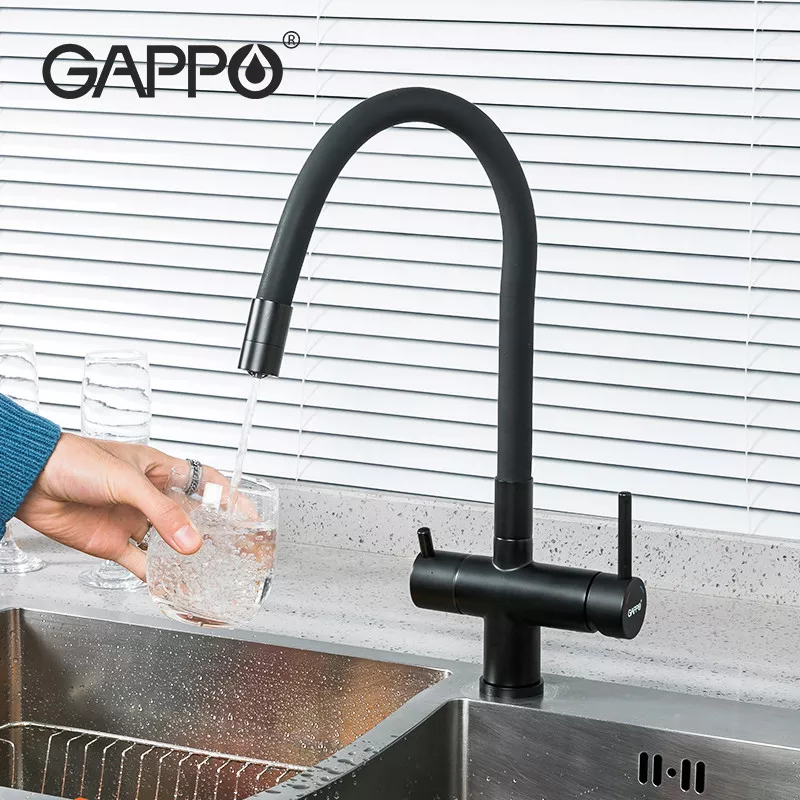 Змішувач для кухні на дві води GAPPO G4398-36 з гнучким виливом, чорний - Фото - 3