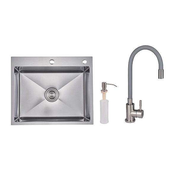 Акционный набор Lidz: мойка H6050H интегрированная Decor Honeycomb 2,5/0,5 мм LDH6050DEC48370 + Смеситель Aria для кухни с гибким изливом (k35) Grey