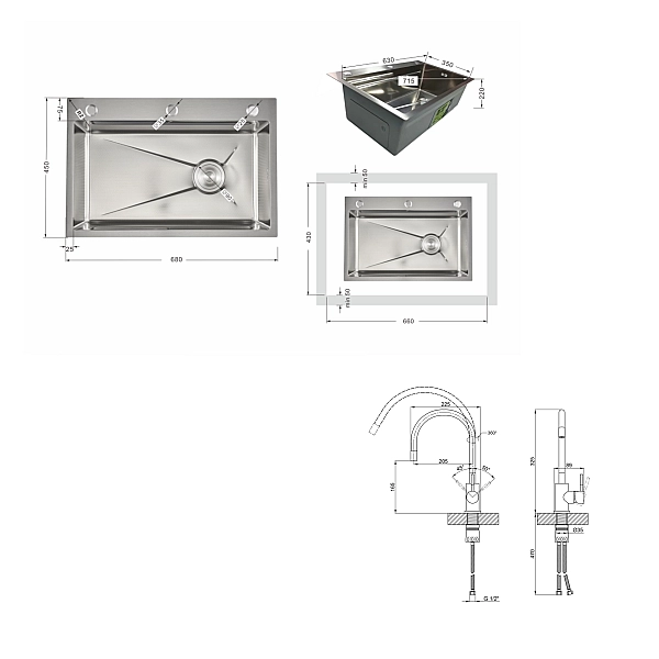 Акционный набор Lidz: мойка H6845 Decor 3,0/1,0 мм + Смеситель Aria для кухни с гибким изливом (k35) Grey - Фото - 2