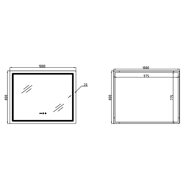 Дзеркало Qtap Mideya (MI2) 1000х800 з годинником, з LED-підсвічуванням Touch, з антизапотіванням, димером, рег. яскравості QTMID100080049266 - Фото - 2
