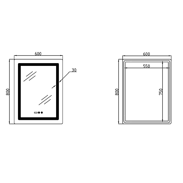 Дзеркало Lidz Kubis (KU2) 600х800 з годинником, з LED-підсвічуванням Touch, з антизапотіванням, з димером, рег. яскравості LDKU600800CL49280 - Фото - 2