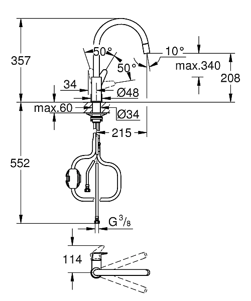 Змішувач для кухні BauCurve 30547000 Grohe - Фото - 2
