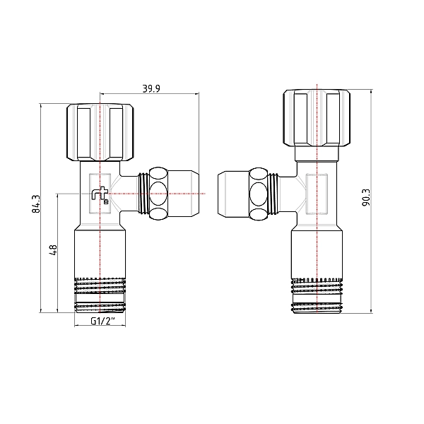 Кран кутовий Thermo Alliance Forte 1/2"Зх3/8"З з перехідником M10, хром TAF341W159 - Фото - 2