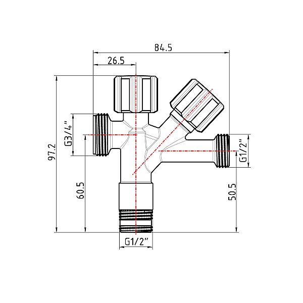 Кран кутовий подвійний  Thermo Alliance Forte 1/2"З х 1/2"З х 3/4"З, хром TAF187W151520 - Фото - 2