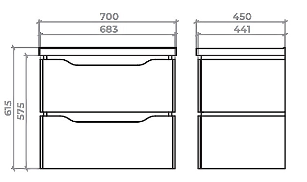 "Сакраменто" Тумба підвісна з ум. Глорія 70 2ш (сіра) - Фото - 3