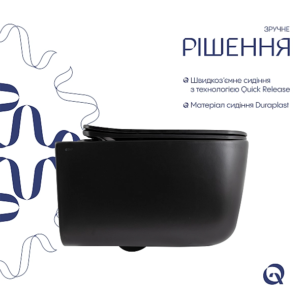 Унітаз підвісний Qtap Gemini Ultra Quiet 485×340×350 мм, Matt Black, з сидінням Slim Duroplast / Soft-close / Quick Release QTGEM28BLM50505 - Фото - 4
