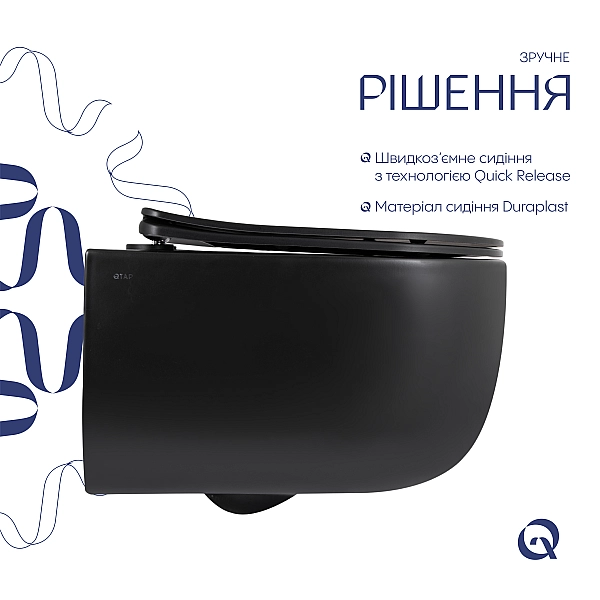 Унітаз підвісний Qtap Taurus Ultra Quiet 515×360×350 мм, Matt Black, з сидінням Slim Duroplast / Soft-close / Quick Release QTTAU28BLM50504 - Фото - 4