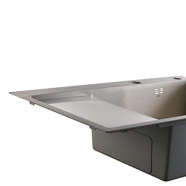 Мойка для кухни интегрированная Lidz Handmade Max 500 H7849L Brushed Steel, 3,0/1,0 мм, крыло слева, увеличенная чаша LDH7849LBRU49463 - Фото - 6