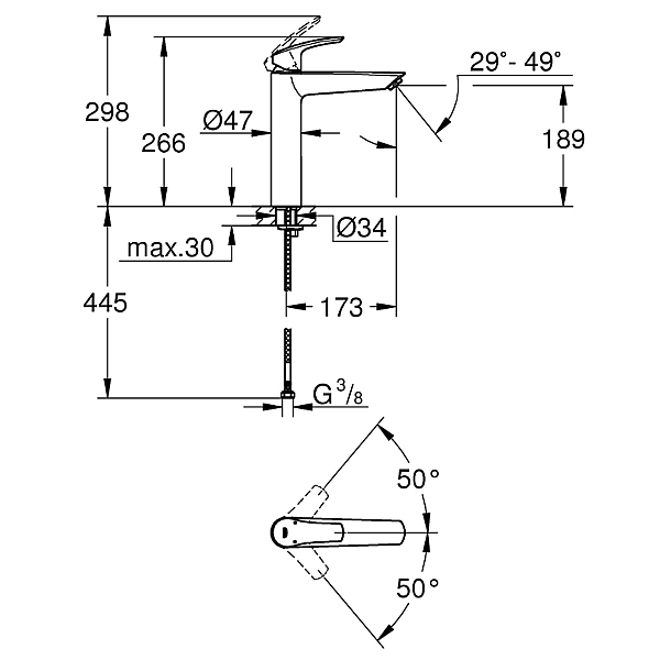 239712433 Eurosmart Одноважільний змішувач для раковини XL-Size, чорний матовий (1 сорт) - Фото - 4