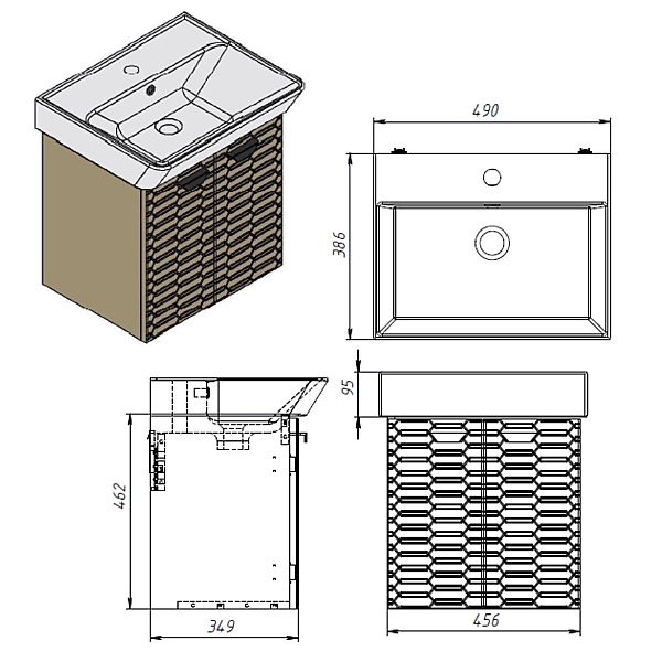 484050W Flow Тумба 50 з умивальником та ручками, білий матовий (1 сорт) - Фото - 6