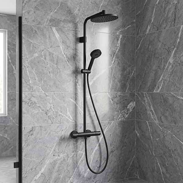 28078670 HG Activera S Душова система Showerpipe 240 1jet EcoSmart з Ecostat Fine Varia, чорний матовий (1 сорт) - Фото - 7