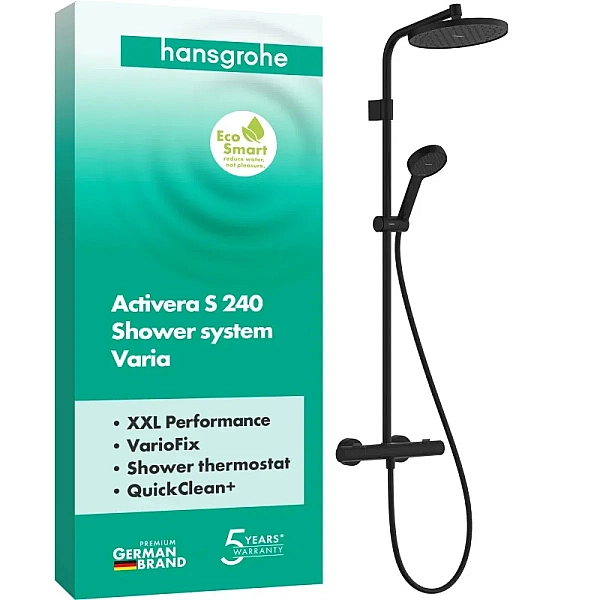 28078670 HG Activera S Душова система Showerpipe 240 1jet EcoSmart з Ecostat Fine Varia, чорний матовий (1 сорт) - Фото - 2